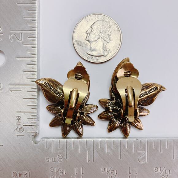 Signed Heidi Daus Pink Swarovski Crystal & Faux Amber Floral Clip On Earrings - Picture 11 of 12